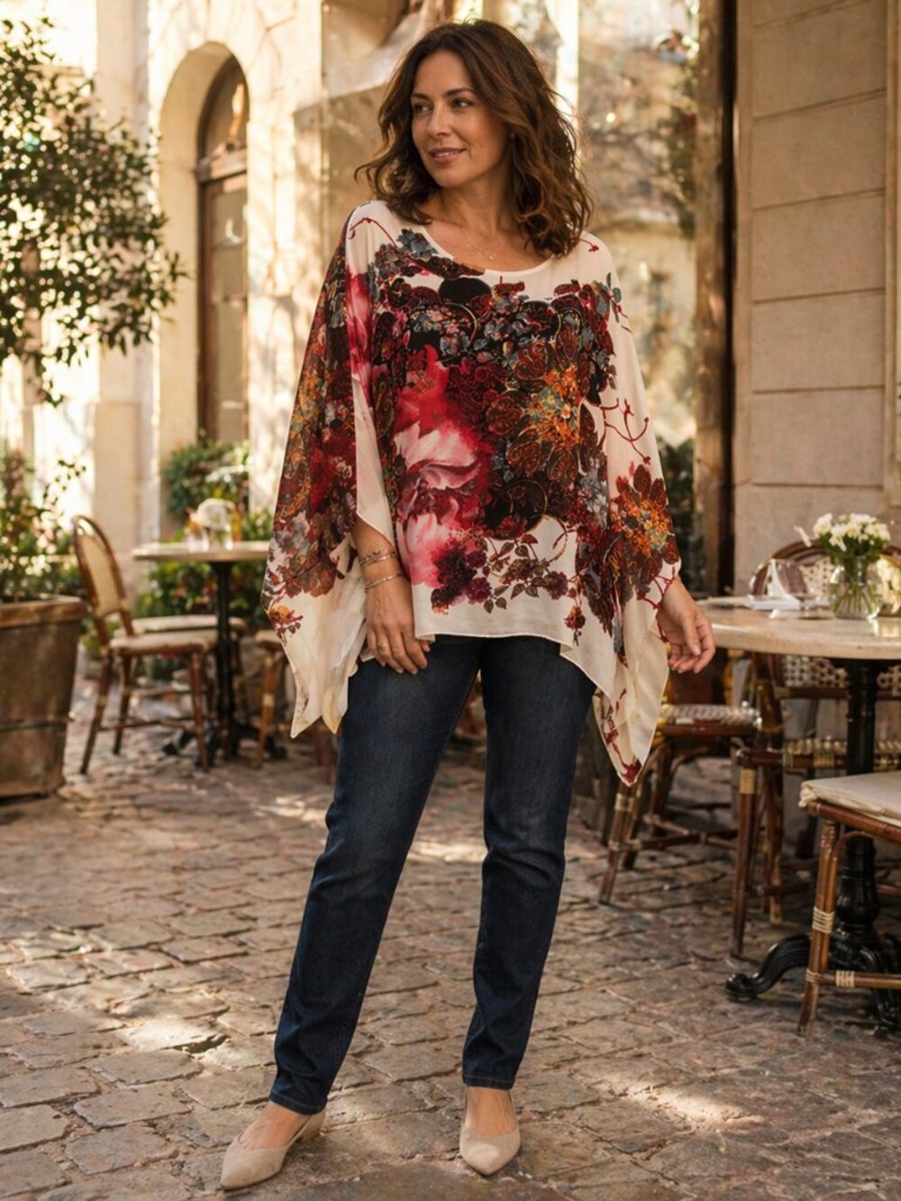 Wiiiwish Sheer Floral Chiffon Caftan Blouse – Boho Luxe Batwing Tunic